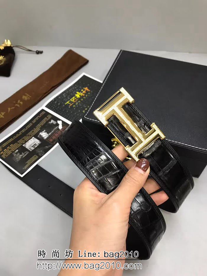 愛馬仕HERMES 真鱷魚肚皮不拼接皮帶 高端男士皮帶 HHG1366